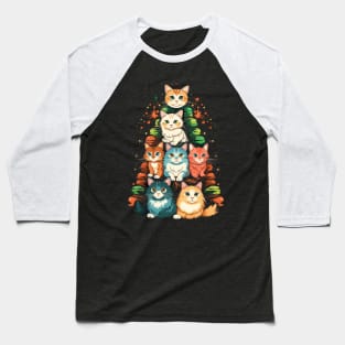 Cat Christmas Tree Baseball T-Shirt